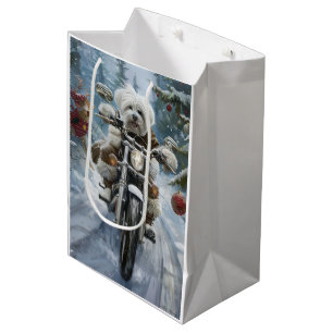 Coton De Tulear Dog Riding Motorcycle Christmas Medium Gift Bag
