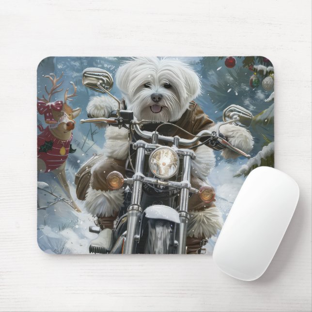 Coton De Tulear Dog Riding Motorcycle Christmas  Mouse Pad (With Mouse)