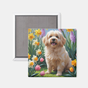 Coton De Tulear Dog Spring Flowers Painting Magnet
