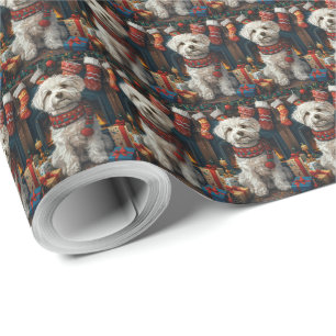 Coton De Tulear Dog With Christmas Gifts Fireplace Wrapping Paper