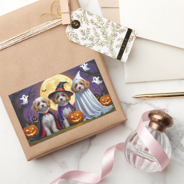 Coton De Tulear Dogs Pumpkin Halloween Funny  Rectangular Sticker (Gifting)