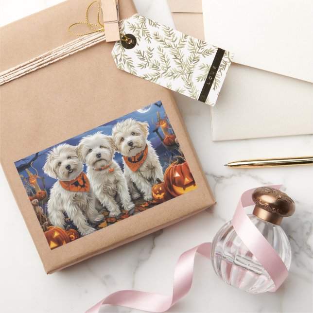 Coton De Tulear Halloween Spooky Rectangular Sticker (Gifting)