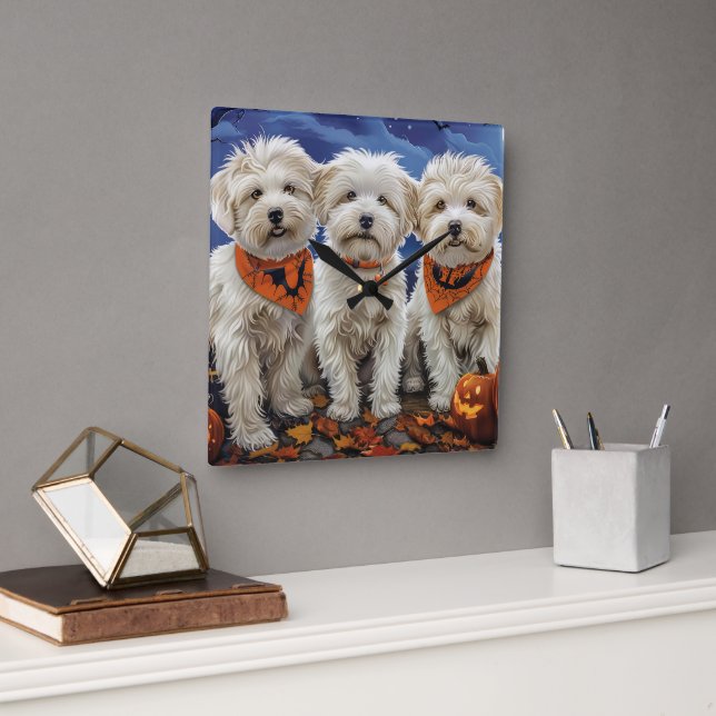 Coton De Tulear Halloween Spooky Square Wall Clock (Office)