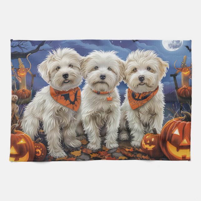 Coton De Tulear Halloween Spooky Tea Towel (Horizontal)