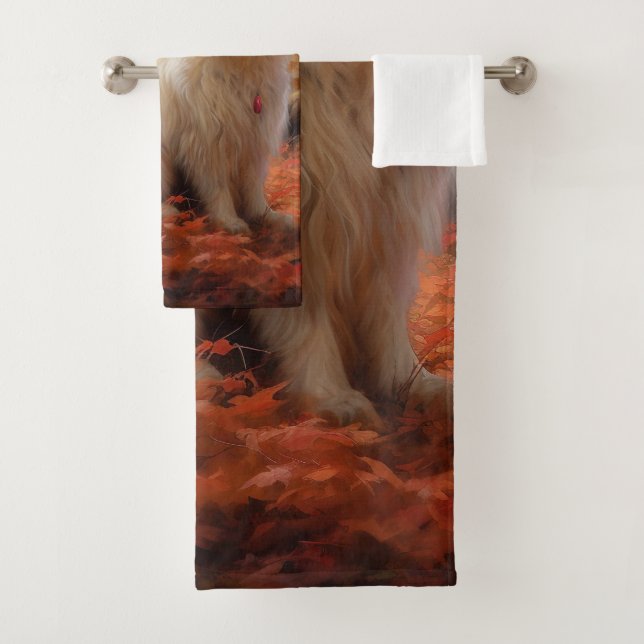 Coton De Tulear in Autumn Leaves Fall Inspire  Bath Towel Set (Insitu)