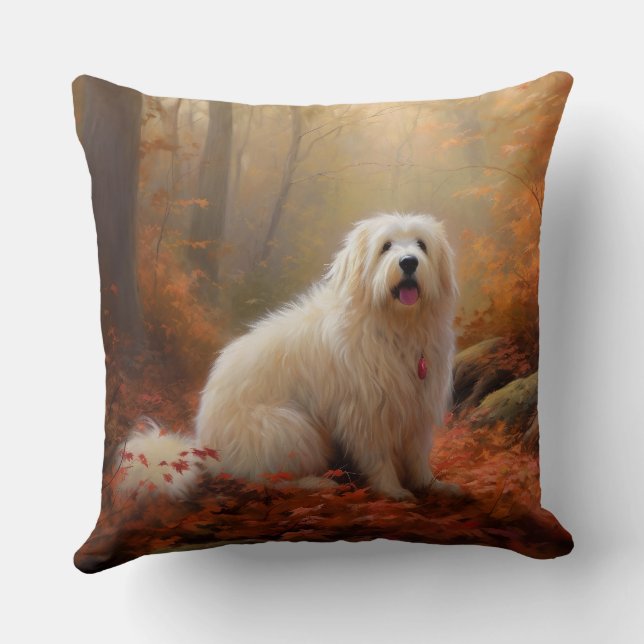 Coton De Tulear in Autumn Leaves Fall Inspire  Cushion (Back)