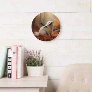 Coton De Tulear in Autumn Leaves Fall Inspire Large Clock