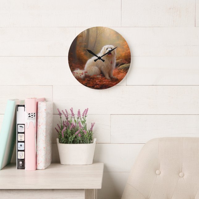 Coton De Tulear in Autumn Leaves Fall Inspire  Large Clock (Reading Room)