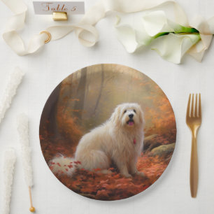 Coton De Tulear in Autumn Leaves Fall Inspire Paper Plate
