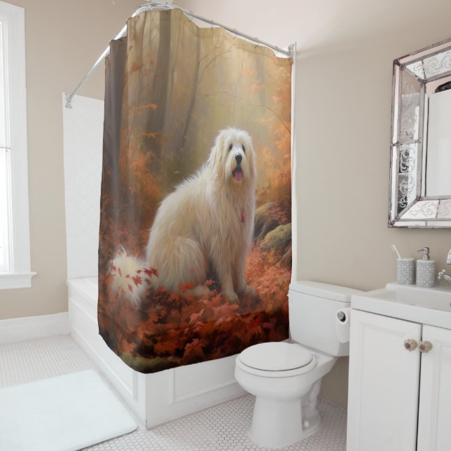 Coton De Tulear in Autumn Leaves Fall Inspire  Shower Curtain (In Situ)