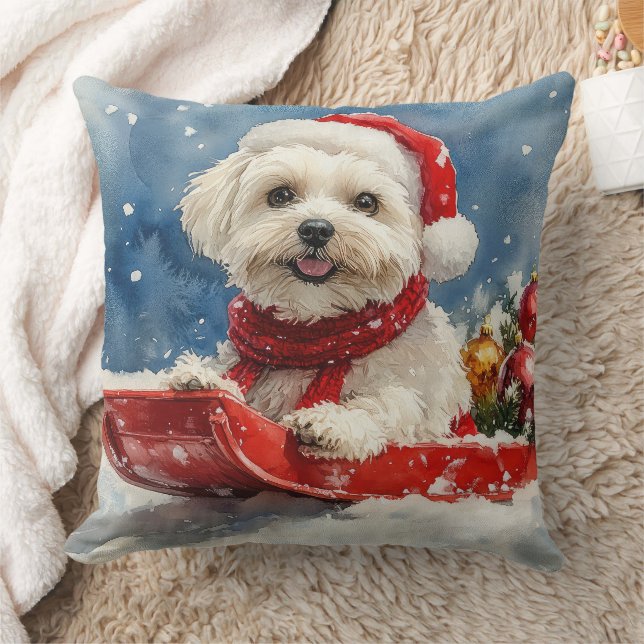Coton De Tulear in Sledge Let it Snow Christmas Cushion (Blanket)
