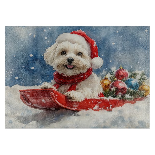 Coton De Tulear in Sledge Let it Snow Christmas Cutting Board (Front)