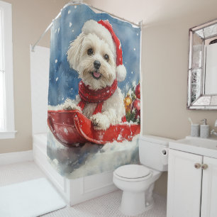 Coton De Tulear in Sledge Let it Snow Christmas Shower Curtain