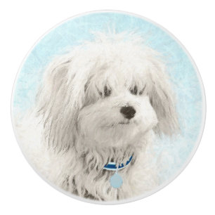 Coton de Tulear Painting - Cute Original Dog Art Ceramic Knob