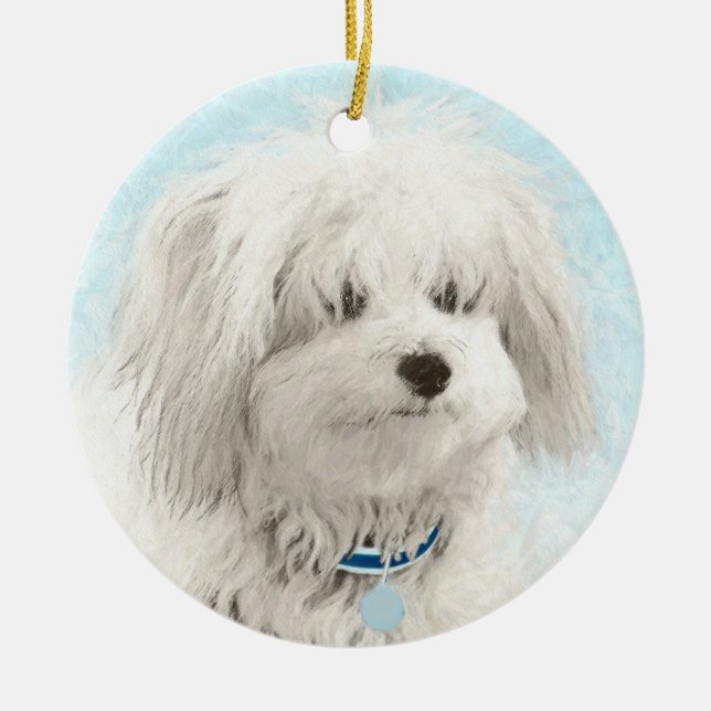 Coton de Tulear Painting - Cute Original Dog Art Ceramic Ornament (Front)