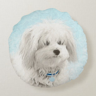 Coton de Tulear Painting - Cute Original Dog Art Round Cushion