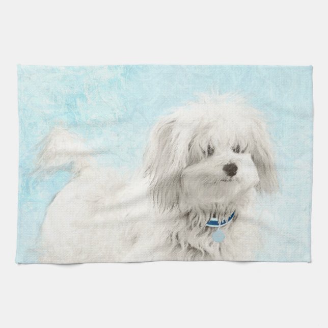 Coton de Tulear Painting - Cute Original Dog Art Tea Towel (Horizontal)