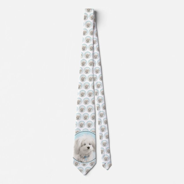 Coton de Tulear Painting - Cute Original Dog Art Tie (Front)