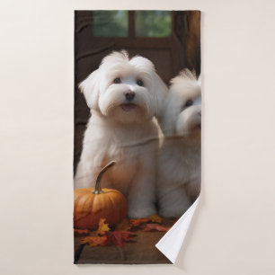 Coton De Tulear Puppy Autumn Delight Pumpkin Bath Towel Set