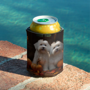 Coton De Tulear Puppy Autumn Delight Pumpkin Can Cooler