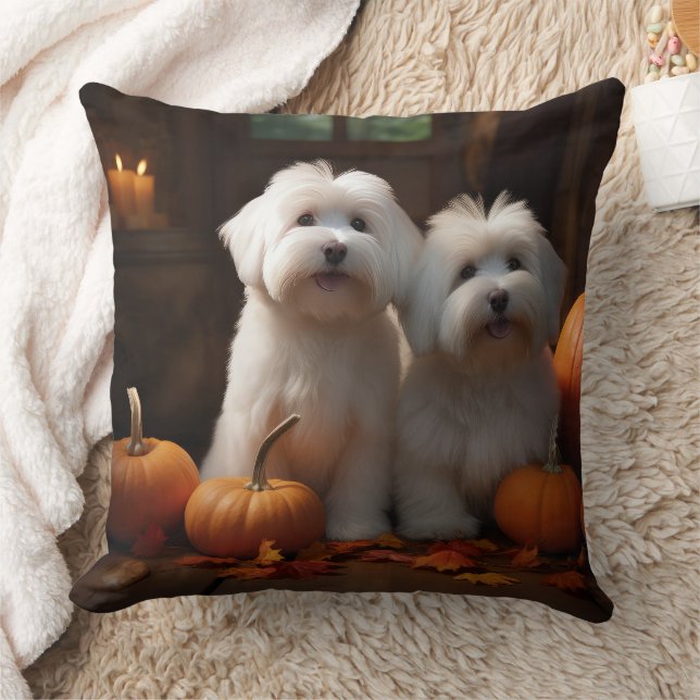 Coton De Tulear Puppy Autumn Delight Pumpkin  Cushion (Blanket)