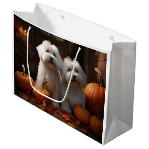 Coton De Tulear Puppy Autumn Delight Pumpkin  Large Gift Bag