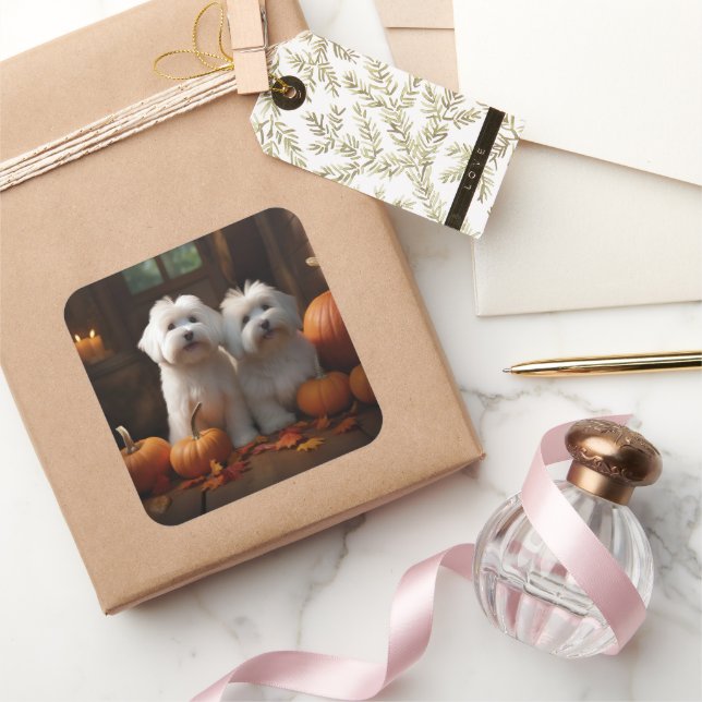 Coton De Tulear Puppy Autumn Delight Pumpkin  Square Sticker (Gifting)