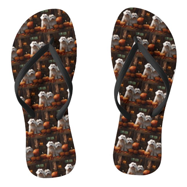 Coton De Tulear Puppy Autumn Delight Pumpkin  Thongs (Footbed)