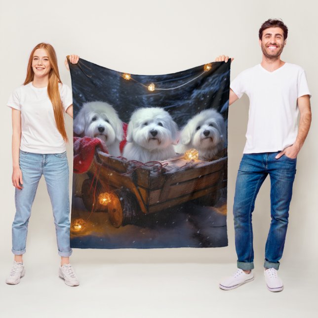 Coton De Tulear Snowy Sleigh Christmas Decor  Fleece Blanket (In Situ)