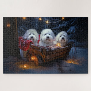 Coton De Tulear Snowy Sleigh Christmas Decor Jigsaw Puzzle