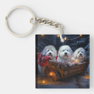 Coton De Tulear Snowy Sleigh Christmas Decor  Key Ring