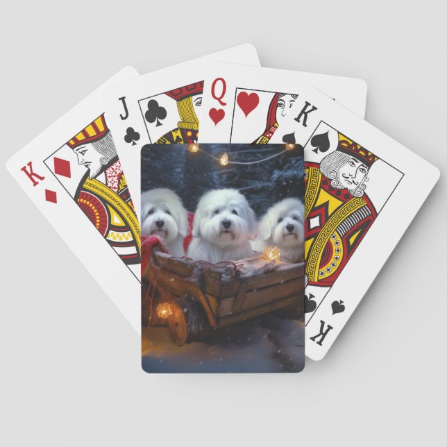 Coton De Tulear Snowy Sleigh Christmas Decor  Playing Cards (Back)