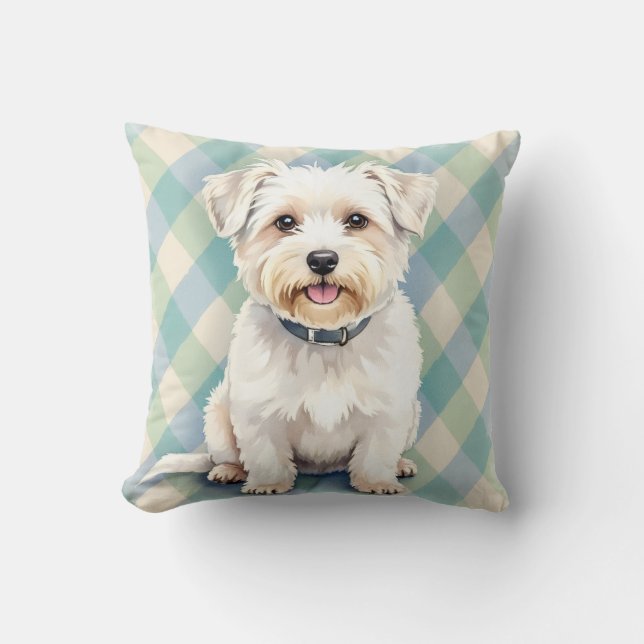 Coton de Tulear Watercolor Fabric Pattern Art Cushion (Front)