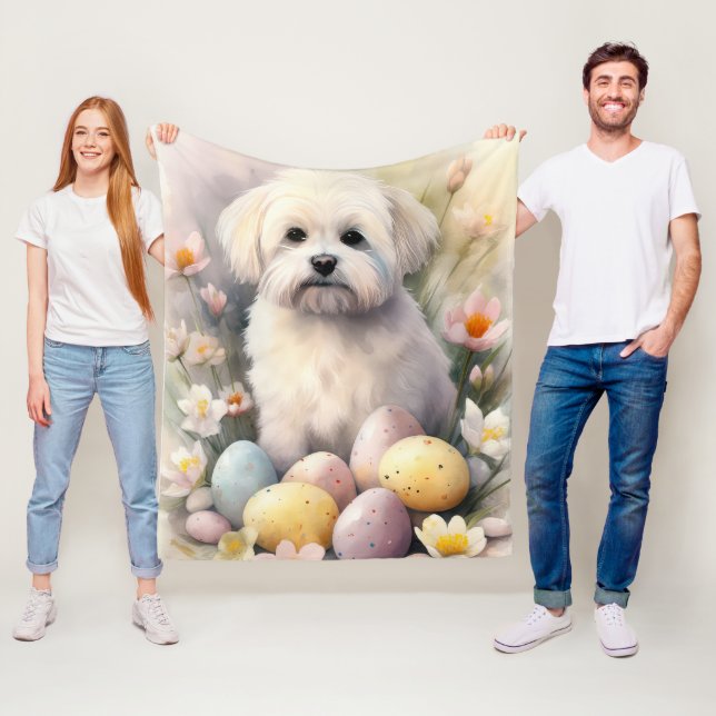 Coton De Tulear with Easter Eggs Holiday Fleece Blanket (In Situ)