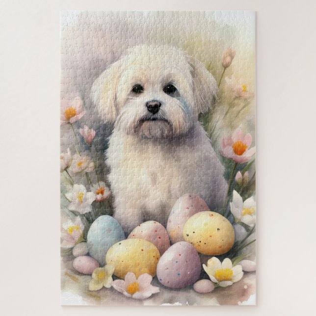 Coton De Tulear with Easter Eggs Holiday Jigsaw Puzzle (Vertical)