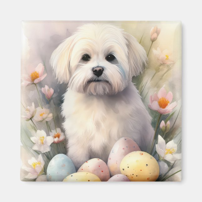 Coton De Tulear with Easter Eggs Holiday Magnet (Front)