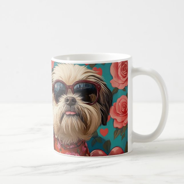 Coton De Tulear With Heart Roses Valentine's Day Coffee Mug (Right)
