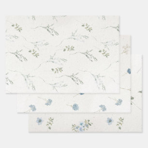 Cotswolds Blue Winter Florals Faux Handmade Wrapping Paper Sheet