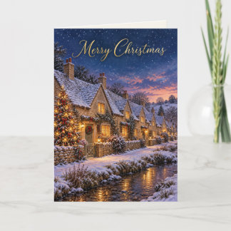 Cotswolds Snowy Village Merry Christmas Holiday Card