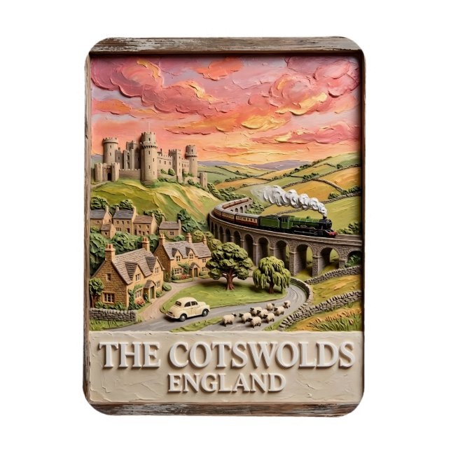 Cotswolds Steam Train Castle Countryside England Magnet (Vertical)