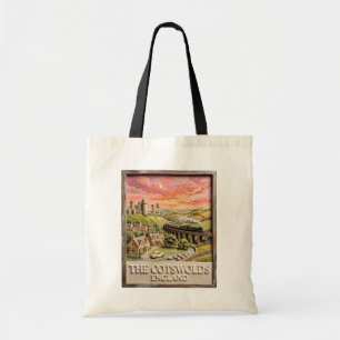 Cotswolds Steam Train Castle Countryside England Tote Bag