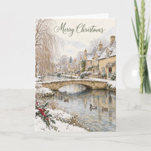 Cotswolds Stone Bridge Christmas Watercolour Holiday Card