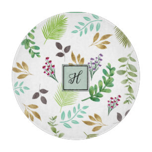 Cottage Botanical Initial Cutting Board
