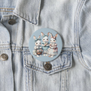 Cottage Bunny Sisters Watercolor Illustration 7.5 Cm Round Badge
