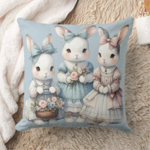 Cottage Bunny Sisters Watercolor Illustration Cushion