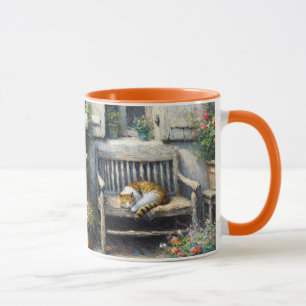 Cottage Cat On Wooden Bench Mug
