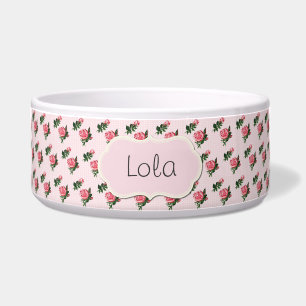 Cottage Chic Pink Roses Custom Dog Bowl