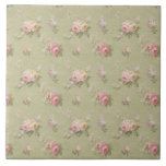 Cottage Chic Roses Ceramic Tile<br><div class="desc">Petite bouquets of pastel pink and yellow roses and sprays of wildflowers on a soft hunter green background.</div>