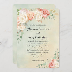 Cottage Chic Vintage Roses Wedding Invitation
