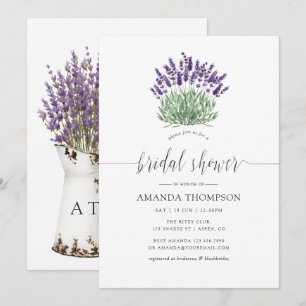 Cottage Chic Watercolor Lavender Bridal Shower Invitation